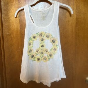 White Tank with Sunflower Peace Sign
